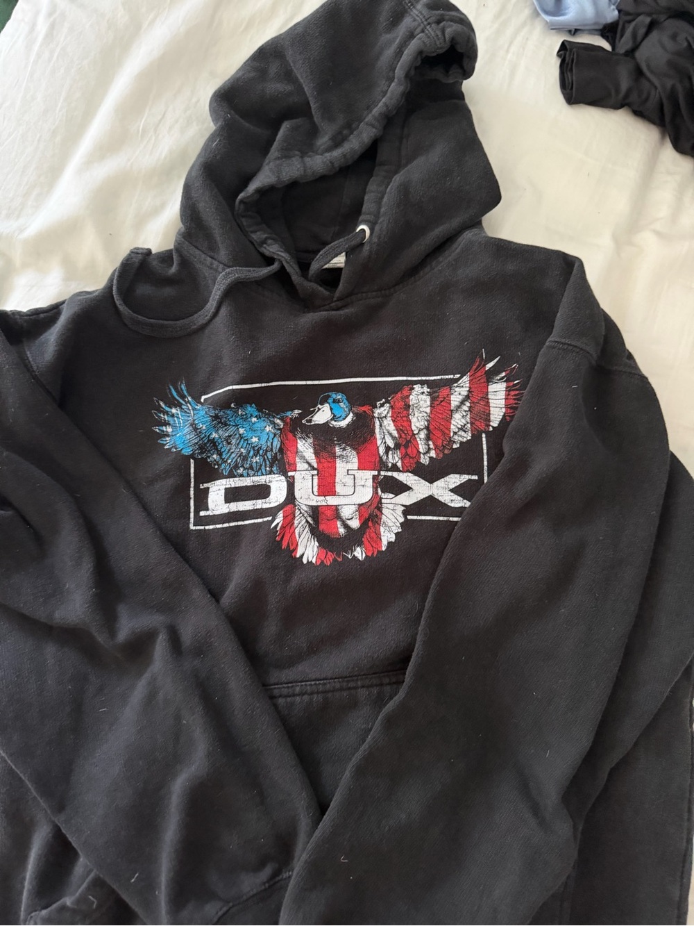 Black Pullover Hoodie with Patriotic Eagle Graphic